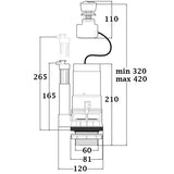 Mécanisme WC à câble 3/6 litres dimensions