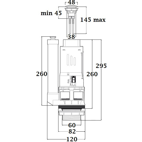 Mécanisme WC 3/6 litres à poussoir dimensions